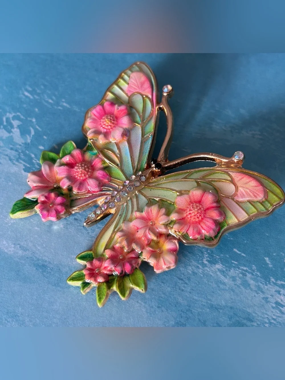 Pastel Enamel Vintage Style Butterfly Brooch Pin Rhinestone Coquette Cottagecore